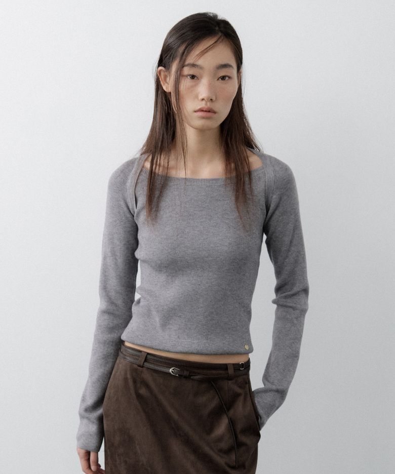 Wool Boatneck Bolero Knit Top (Charcoal)