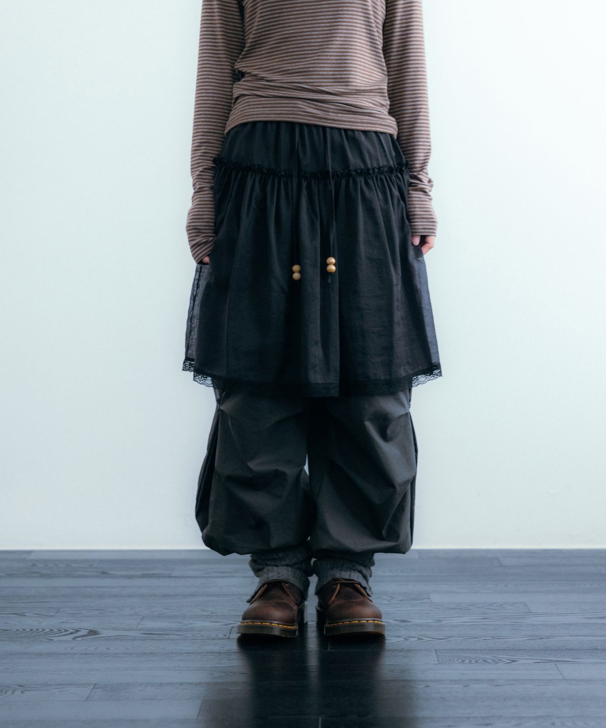 이요우아(IYOWUAH) Ethnic Layered Skirt, Black
