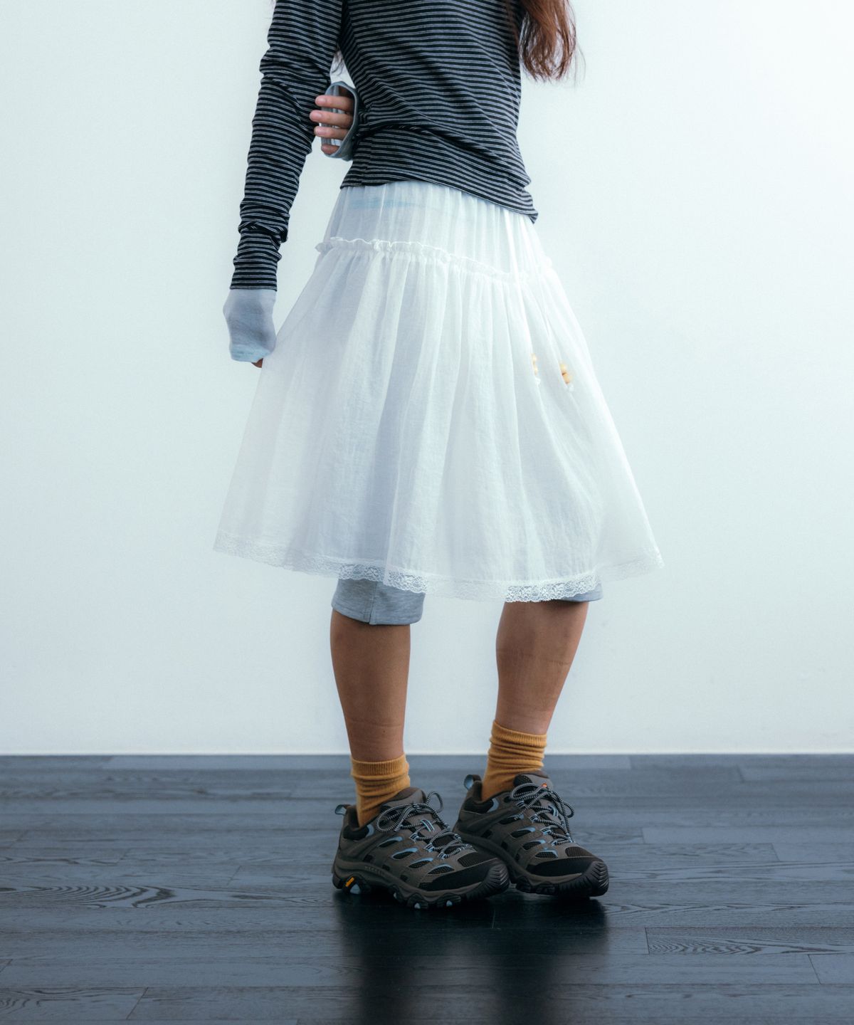 이요우아(IYOWUAH) Ethnic Layered Skirt, White