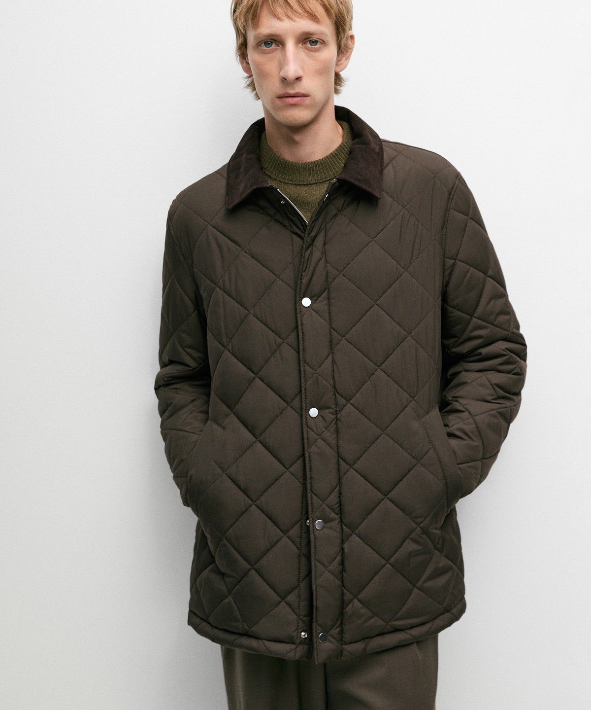 마시모두띠(MASSIMO DUTTI) 스웨이드 코듀로이 칼라 롱 패딩