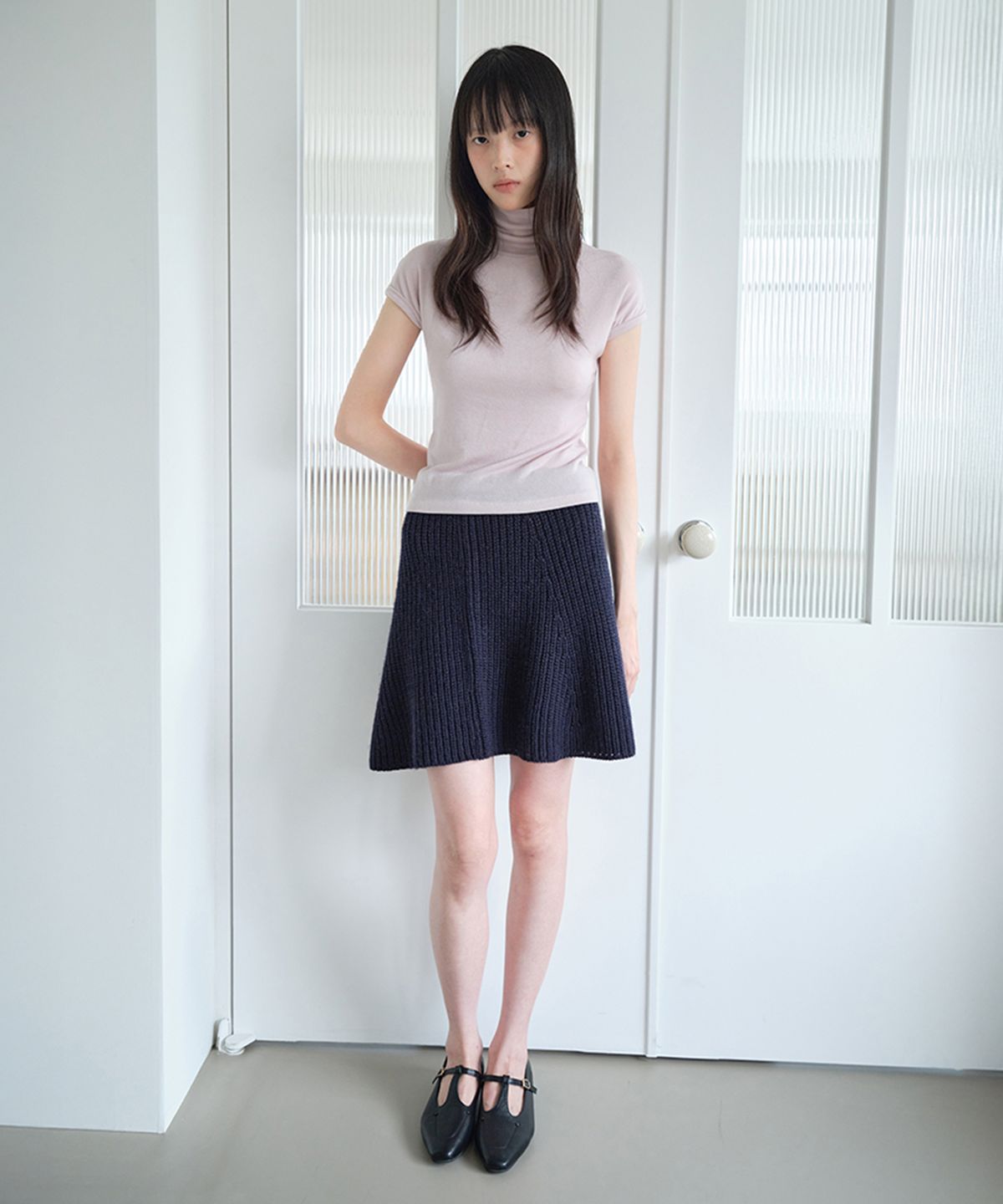 아미디(AMIDI) KNIT FLARED BAND SKIRT_NAVY