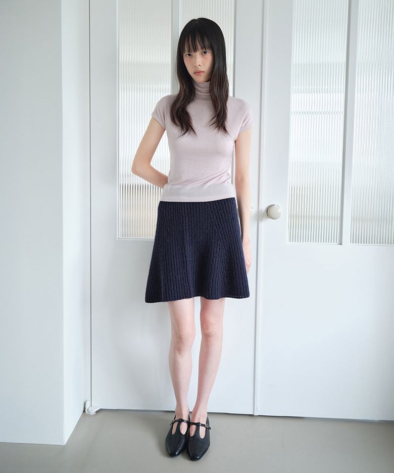 KNIT FLARED BAND SKIRT_NAVY