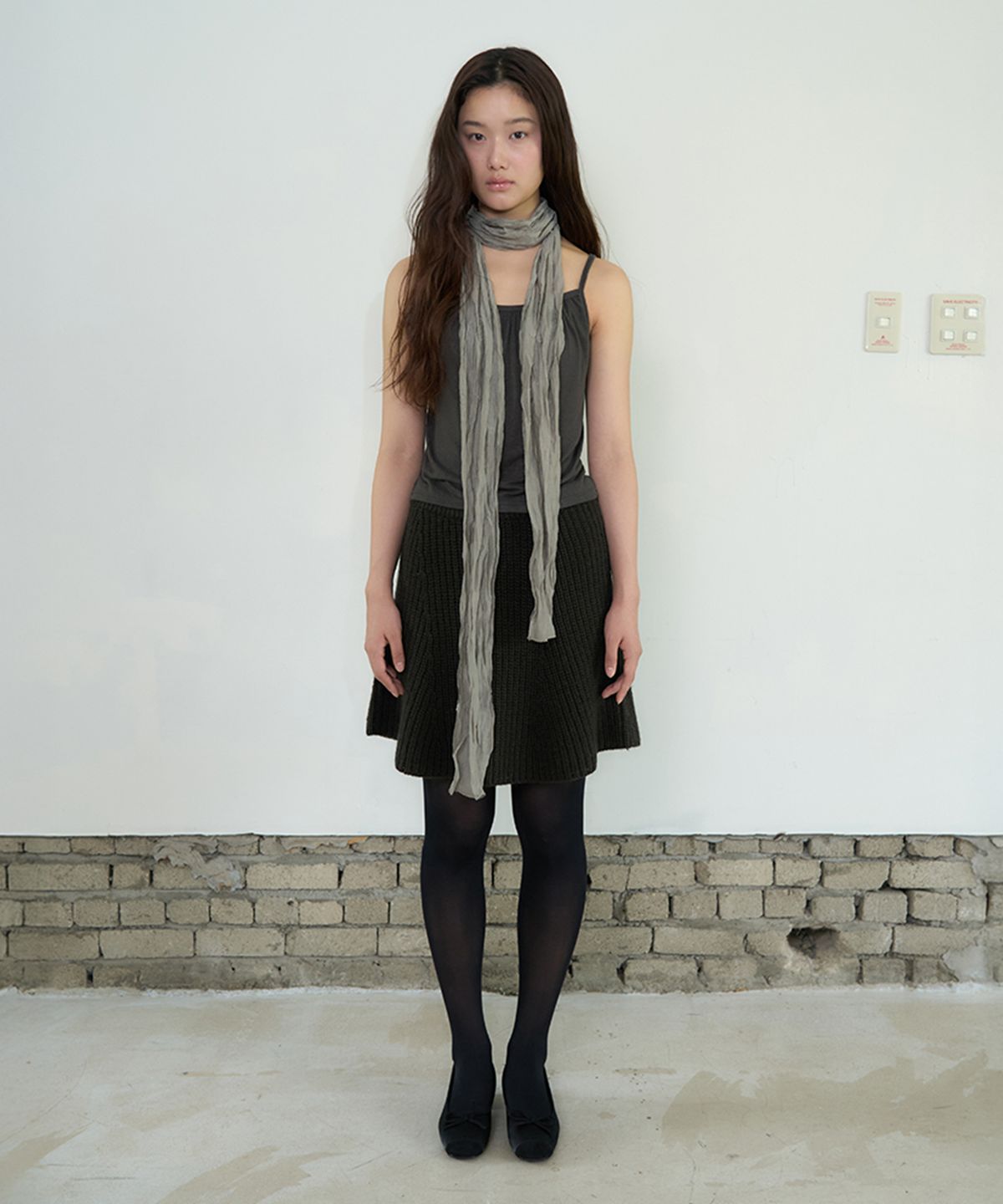 아미디(AMIDI) KNIT FLARED BAND SKIRT_BROWN