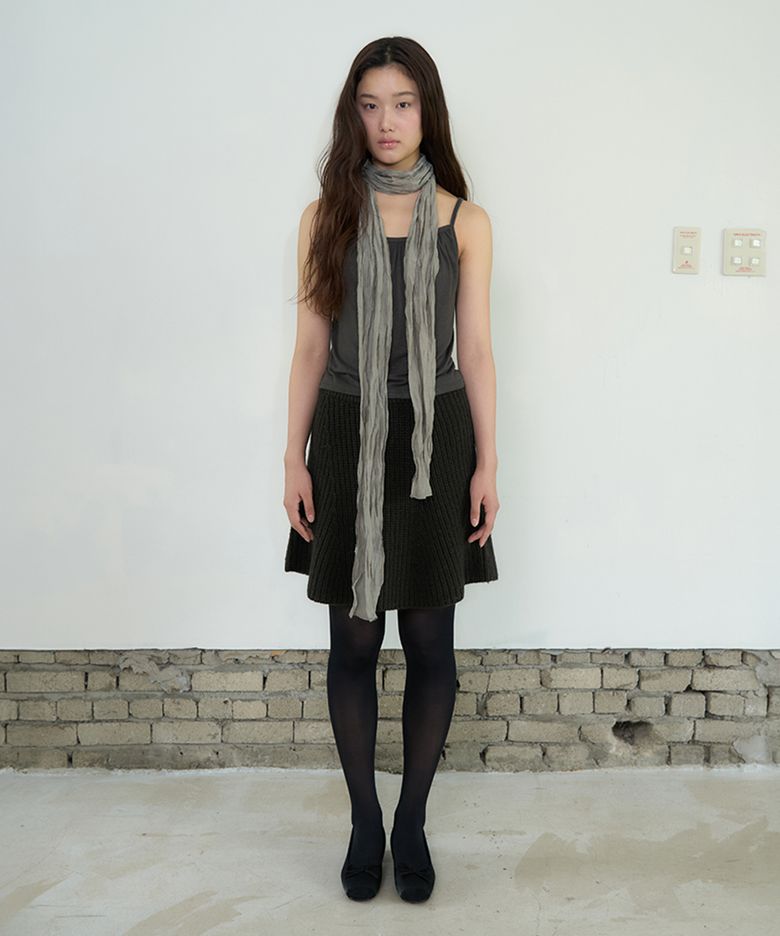KNIT FLARED BAND SKIRT_BROWN