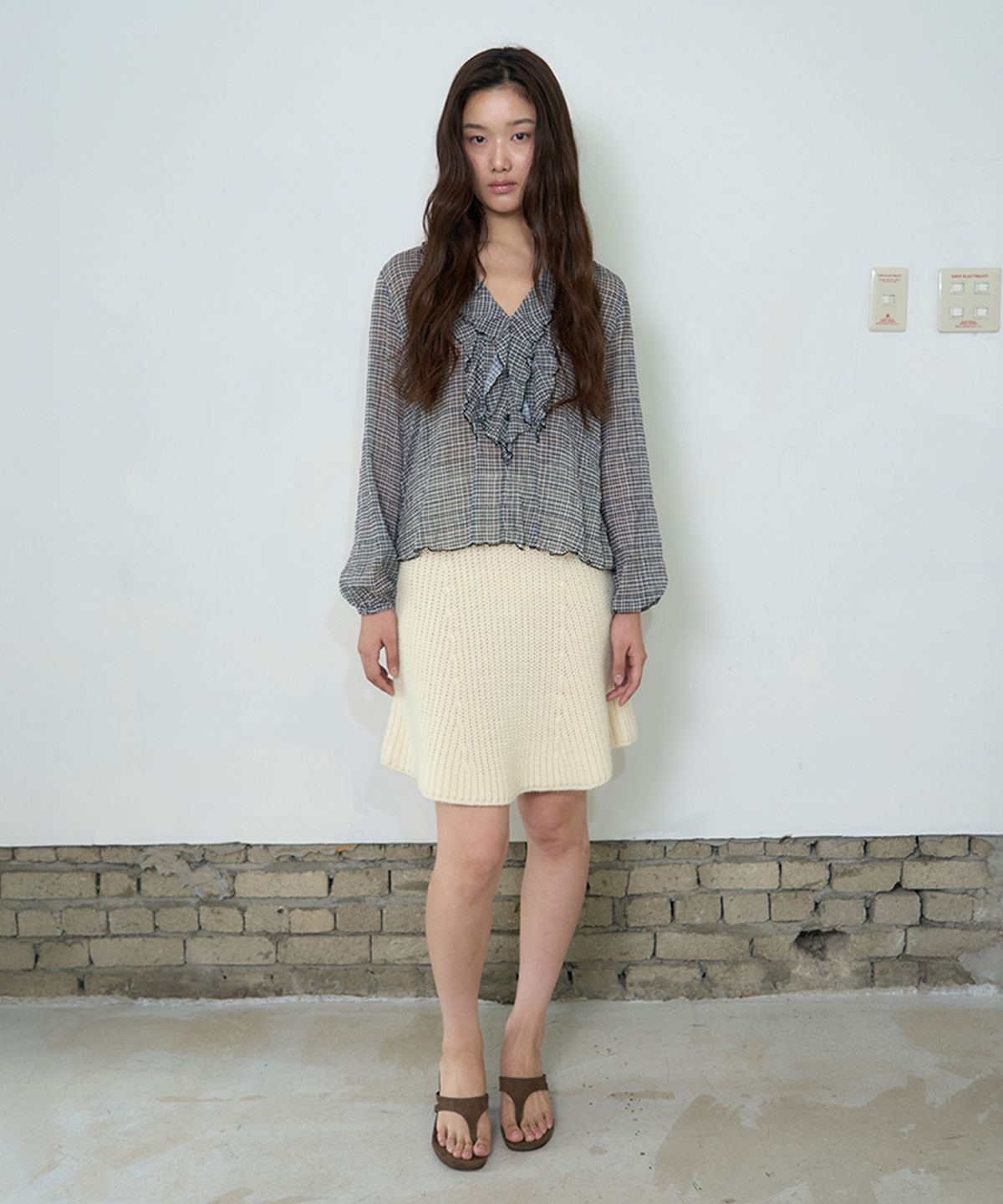 아미디(AMIDI) KNIT FLARED BAND SKIRT_BEIGE
