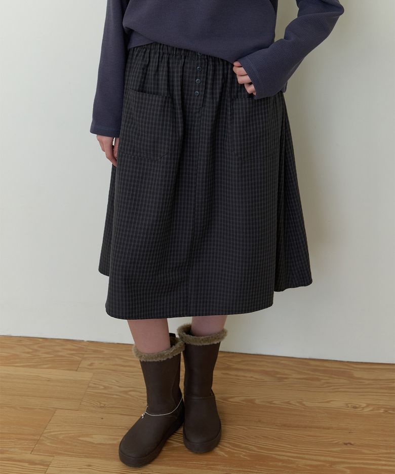 Grass midi skirt (navy check)