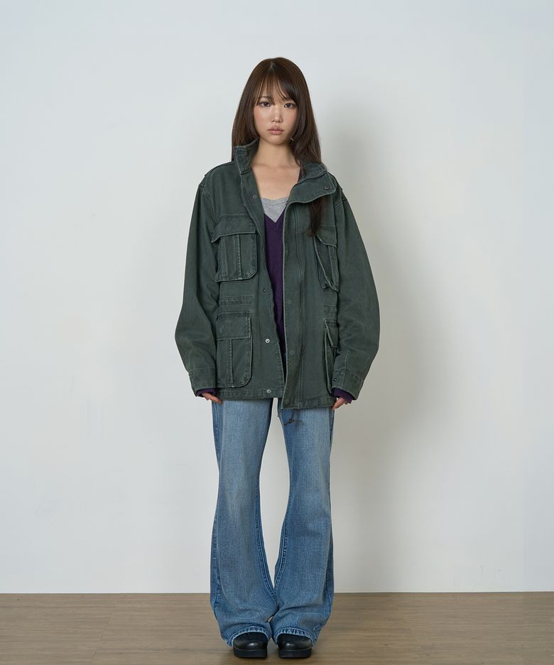 W 워시드 아웃 포켓 필드 자켓 (KHAKI)