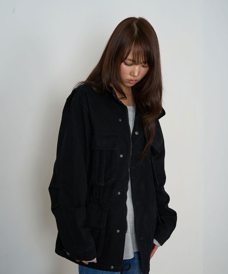 W 워시드 아웃 포켓 필드 자켓 (BLACK)