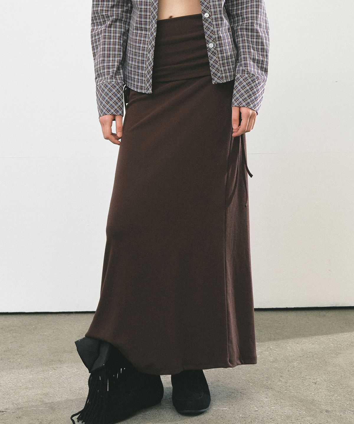 닉앤니콜(NICK&NICOLE) FOLD OVER LONG SKIRT_BROWN