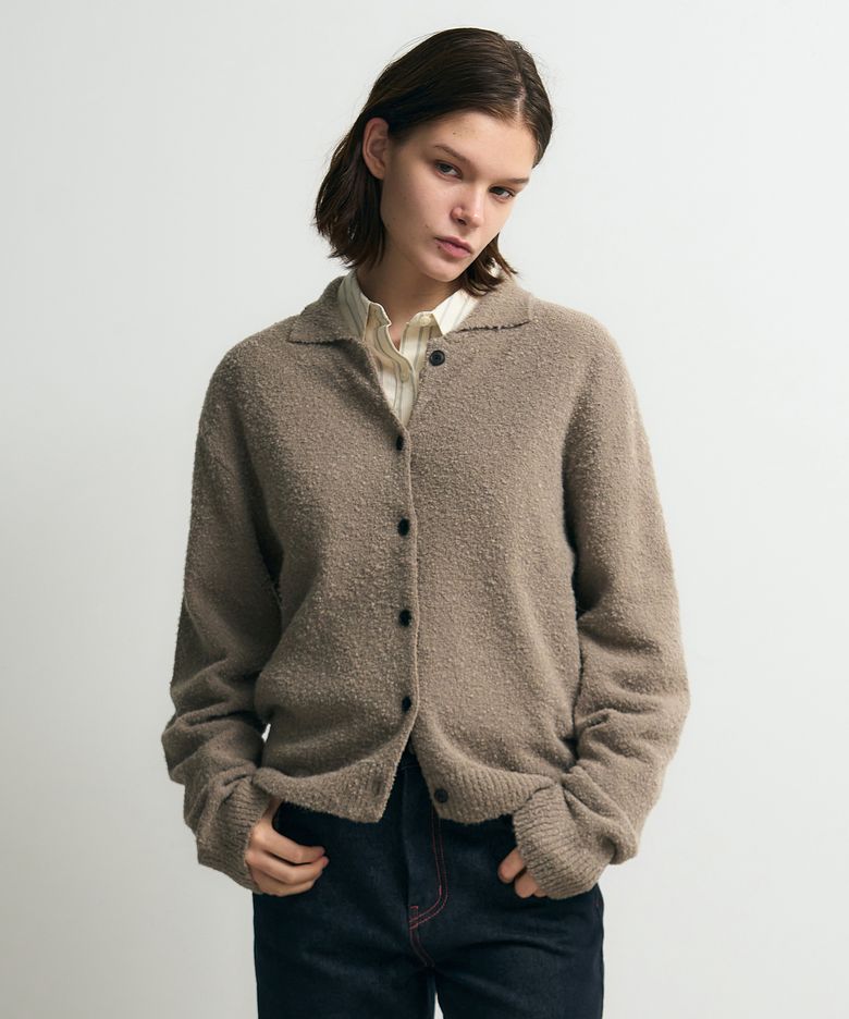 울 알파카 부클 카라 가디건 [greyish beige]
