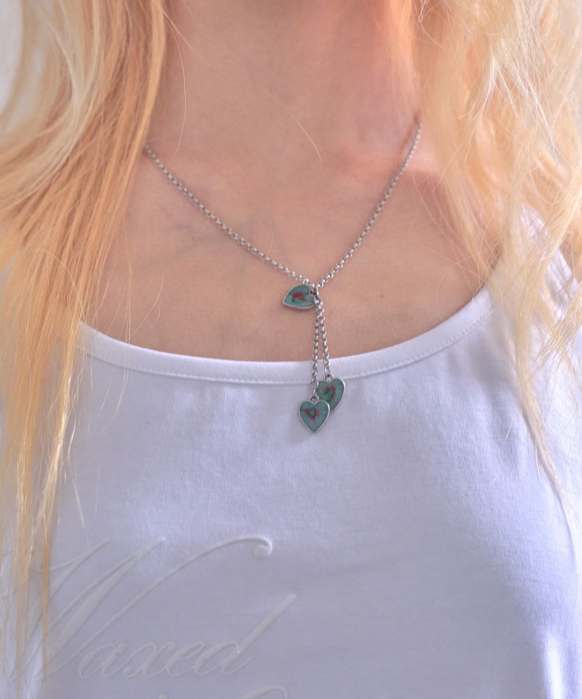 뽀끼(POKKI) TRIO HEART NECKLACE (SILVER)