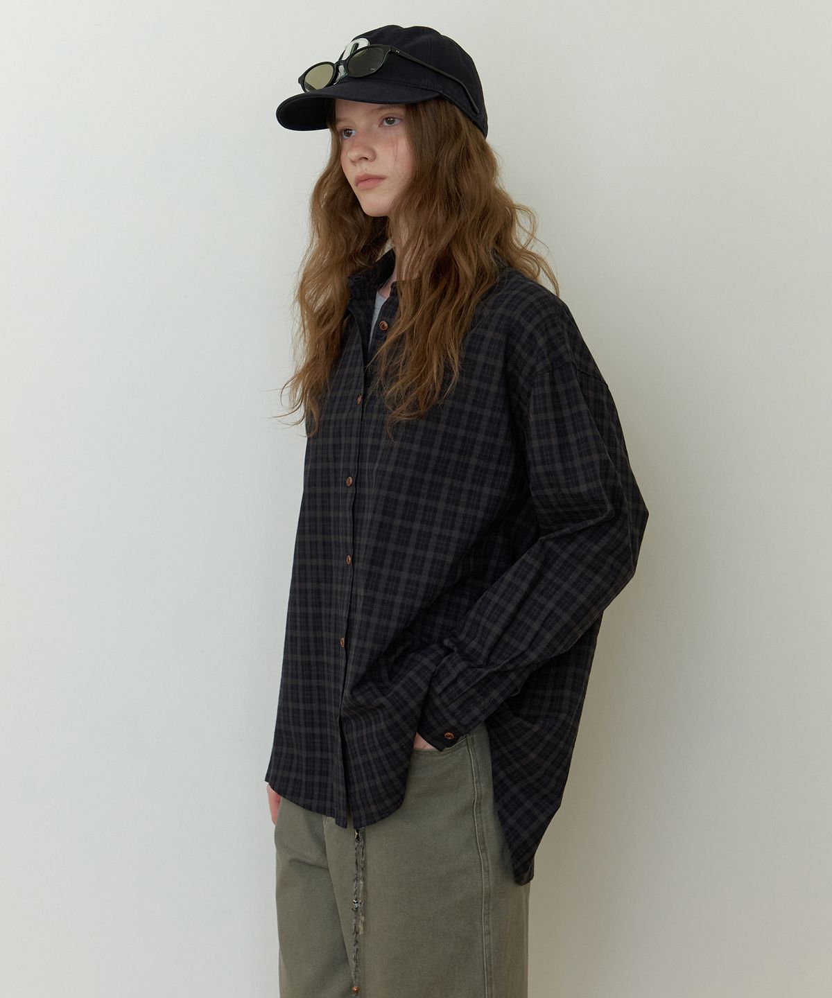 더미튼(THEMITTEN) Glen overfit check shirt (fog black)