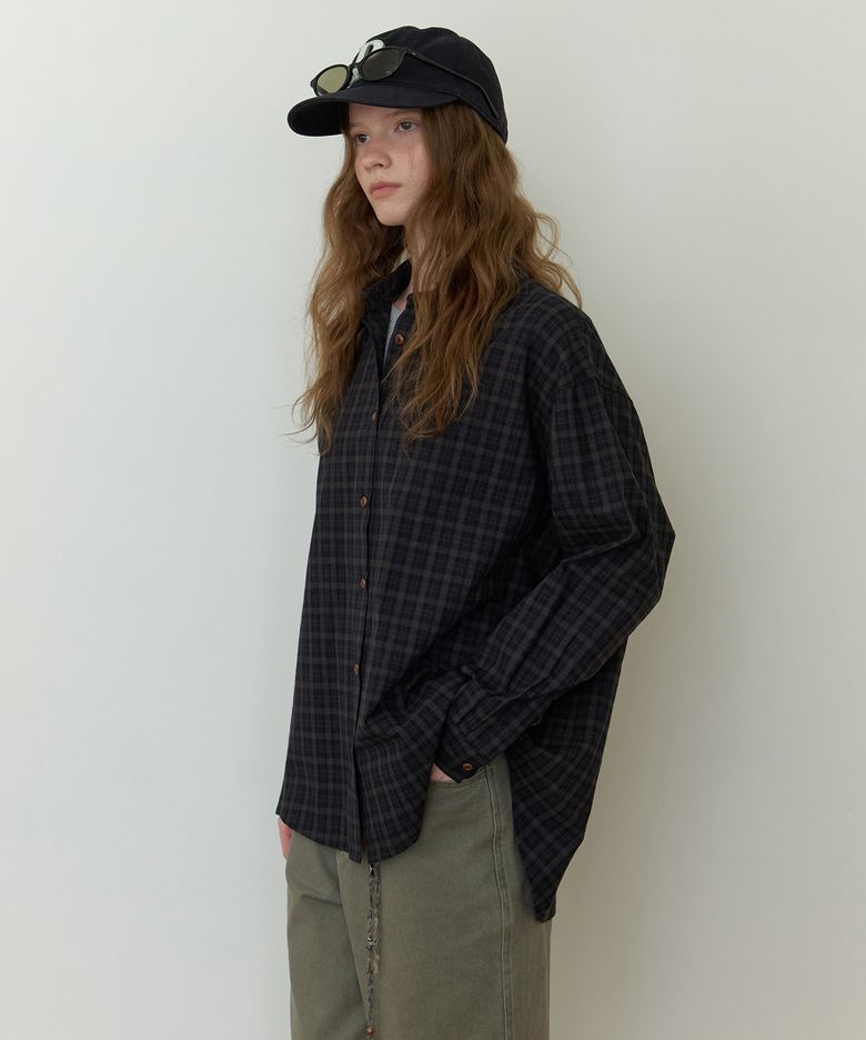 Glen overfit check shirt (fog black)