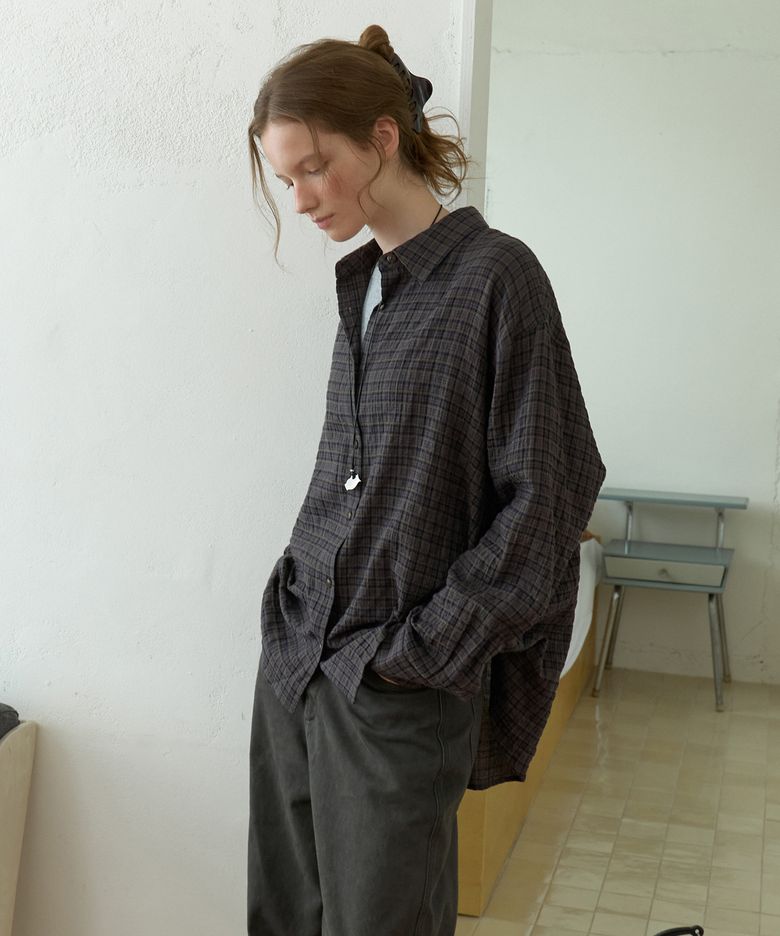 Glen overfit check shirt (grape vine)