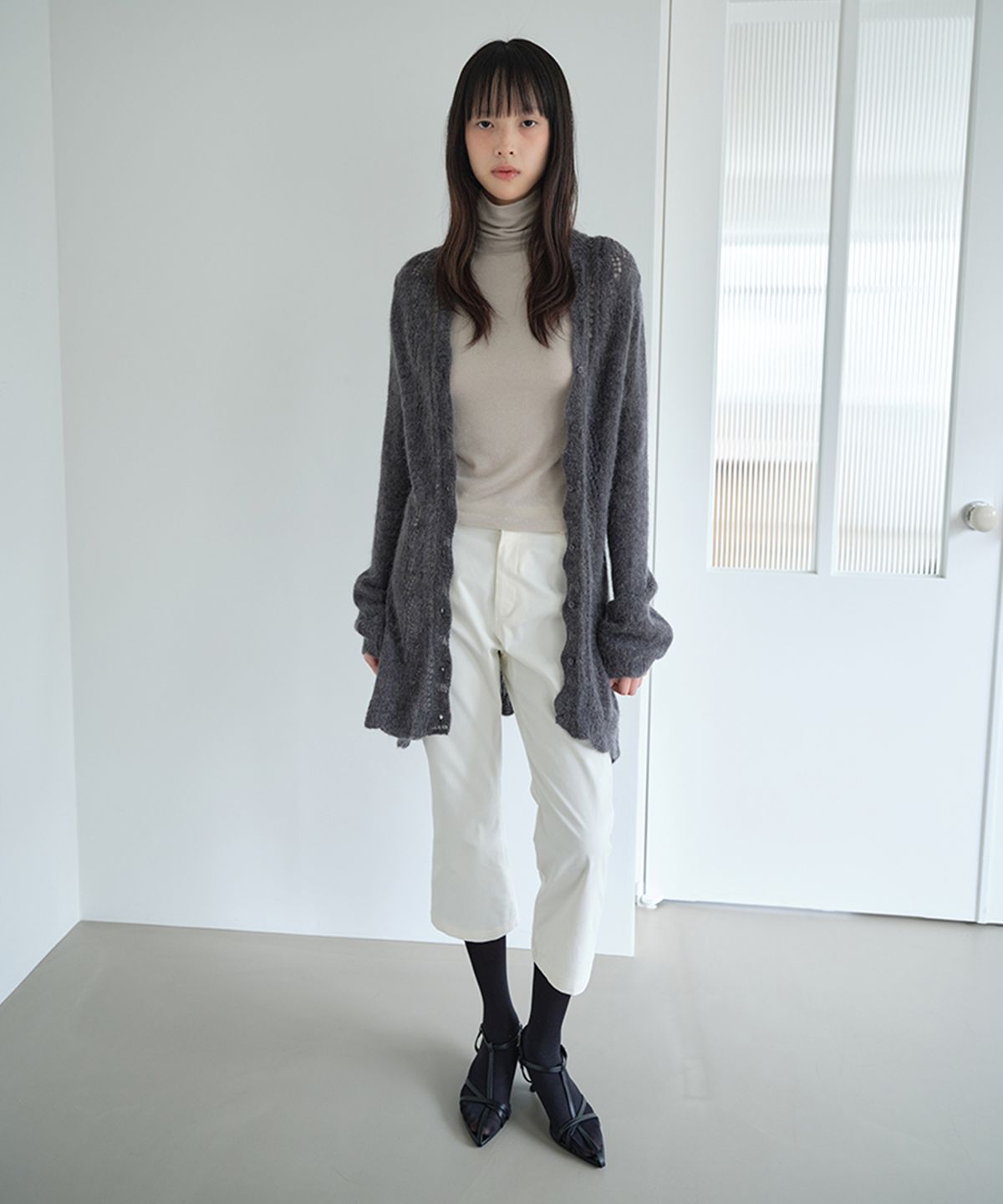 아미디(AMIDI) ALPACA LOOSE KNIT LONG CARDIGAN_CHARCOAL