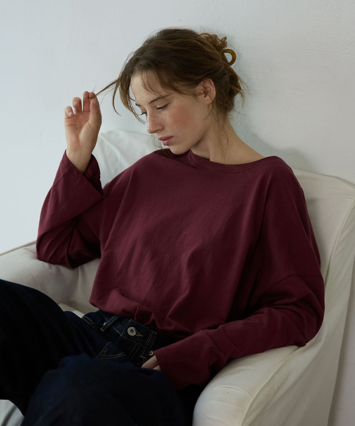 오픈도어스튜디오(OPENDOORSTUDIO) Boat Neck Loose Tee Wine