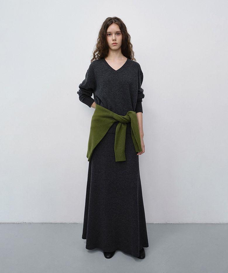 KNITTED MAXI SKIRT_UDSK6C209_CHARCOAL GREY