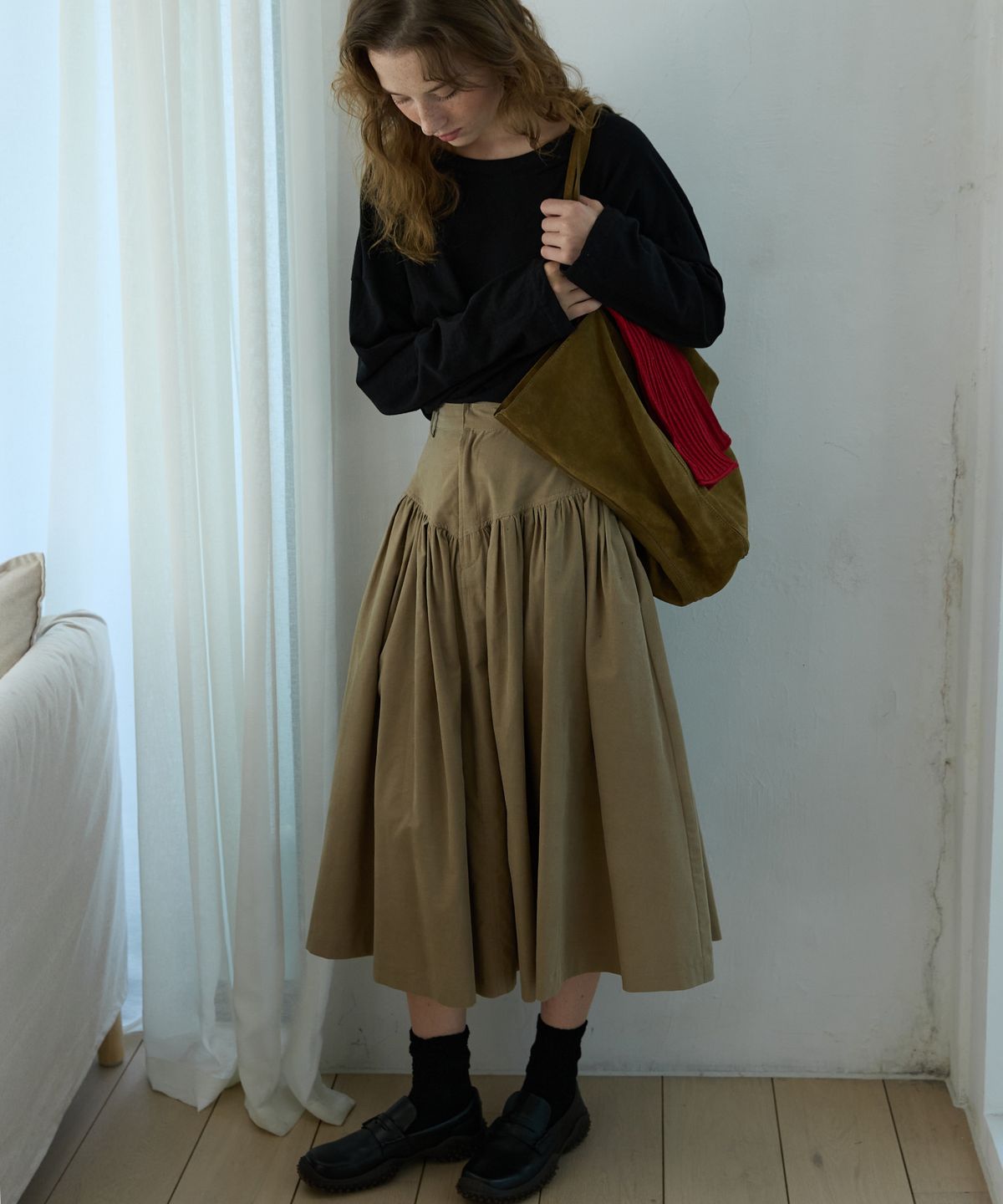 오픈도어스튜디오(OPENDOORSTUDIO) Godet Flare Long Skirt Khaki