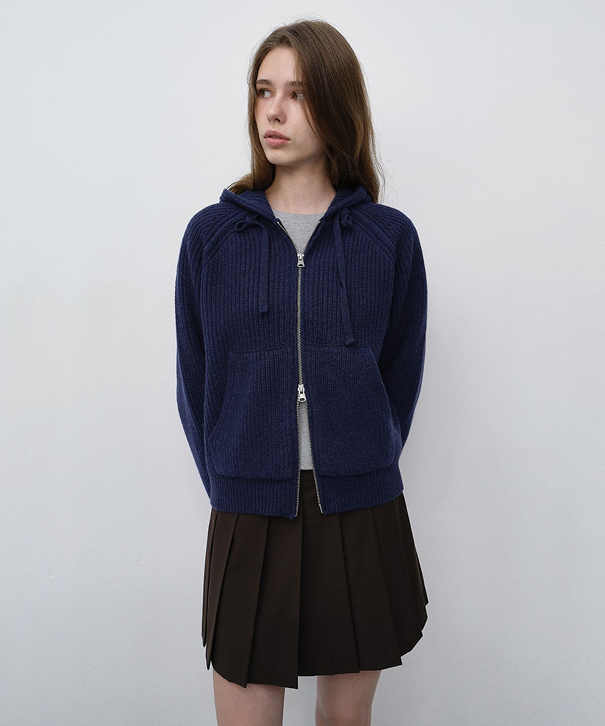 던스트(DUNST) UNISEX HOODED KNIT CARDIGAN_UDSW6C104_DARK BLUE