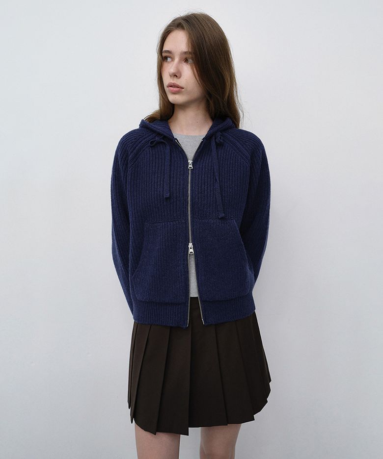 UNISEX HOODED KNIT CARDIGAN_UDSW6C104_DARK BLUE