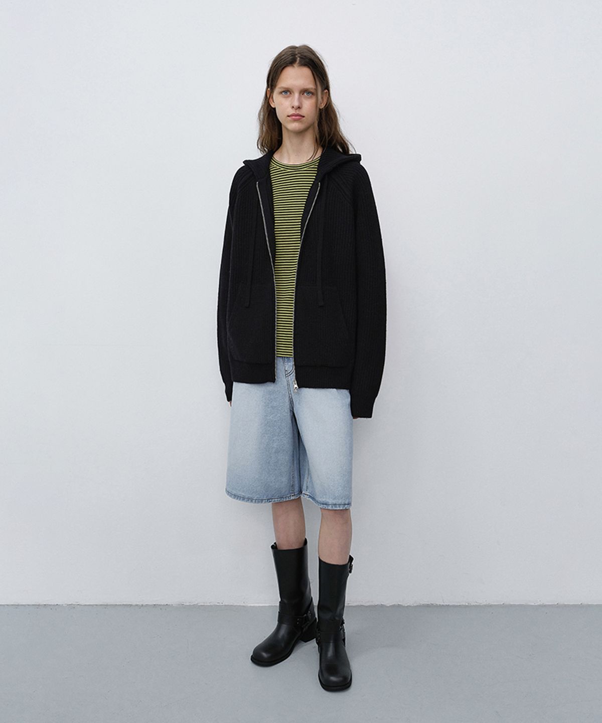 던스트(DUNST) UNISEX HOODED KNIT CARDIGAN_UDSW6C104_BLACK