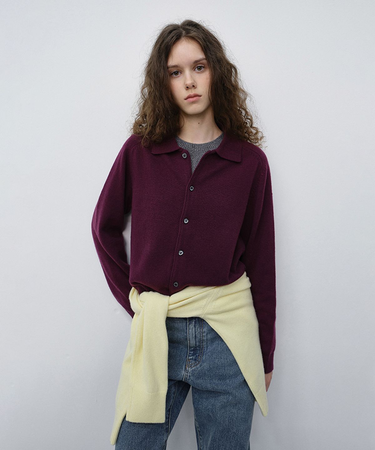 던스트(DUNST) UNISEX COLLARED KNIT CARDIGAN_UDSW6C102_PLUM PURPLE