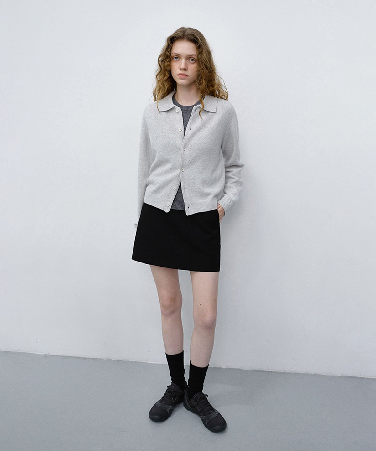 던스트(DUNST) UNISEX COLLARED KNIT CARDIGAN_UDSW6C102_LIGHT MELANGE GREY