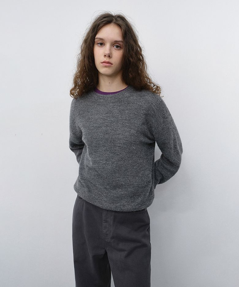 UNISEX HAIRLY SWEATER_UDSW6C113_MELANGE GREY