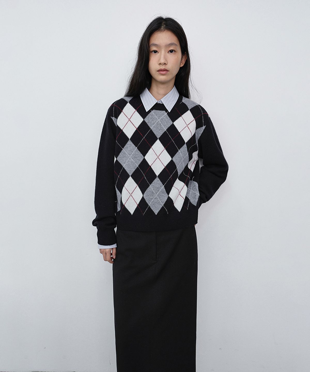 던스트(DUNST) UNISEX ARGYLE CREWNECK SWEATER_UDSW6C116_BLACK