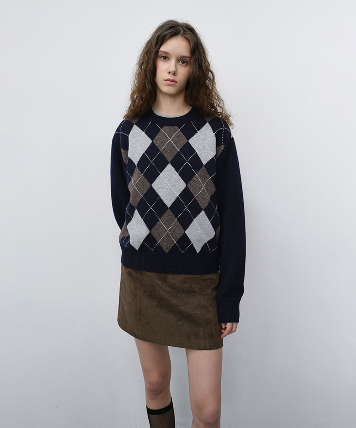 던스트(DUNST) UNISEX ARGYLE CREWNECK SWEATER_UDSW6C116_NAVY