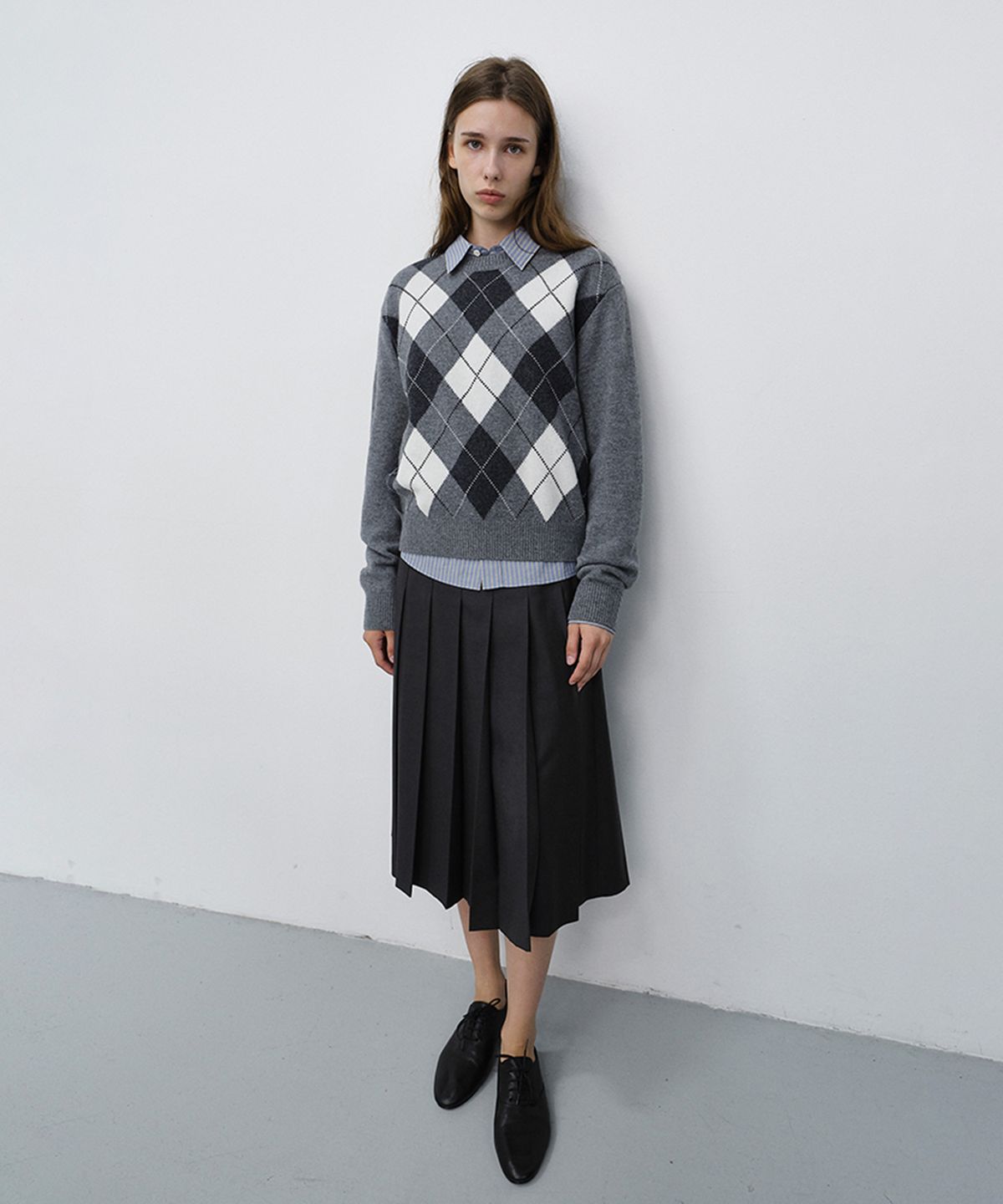 던스트(DUNST) UNISEX ARGYLE CREWNECK SWEATER_UDSW6C116_GREY