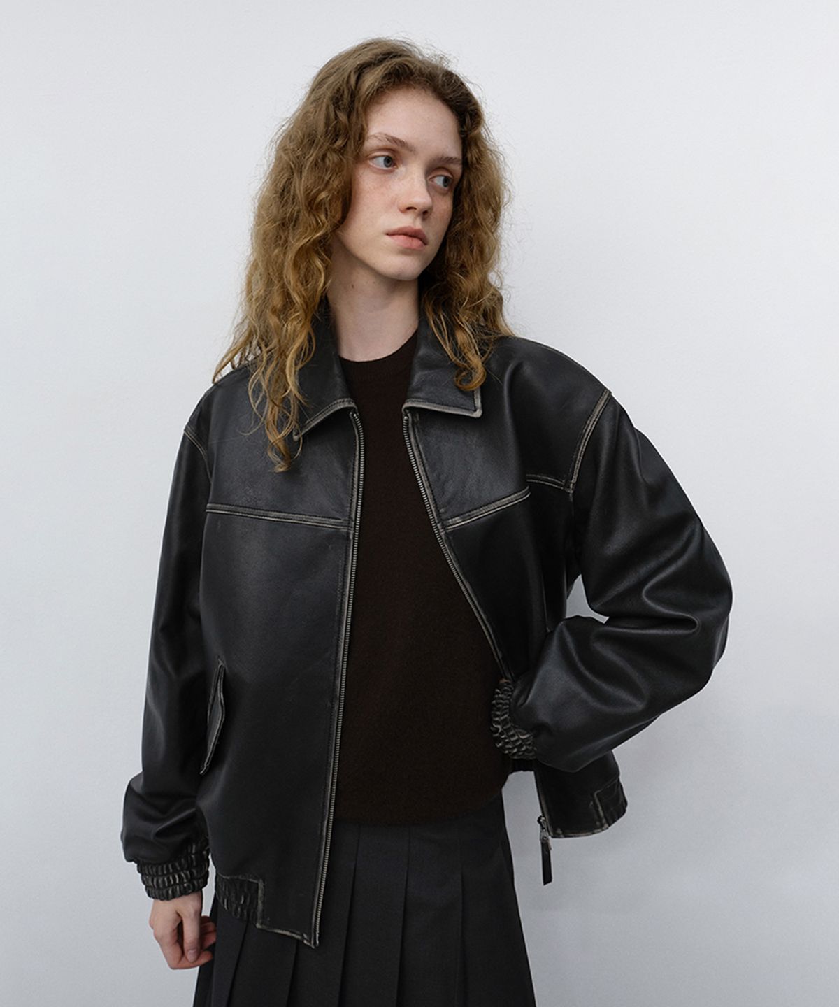 던스트(DUNST) UNISEX REFINED LEATHER BLOUSON_UDJU6C101_BRUSHED BLACK