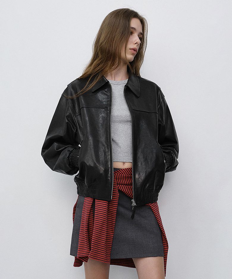 UNISEX REFINED LEATHER BLOUSON_UDJU6C101_BLACK