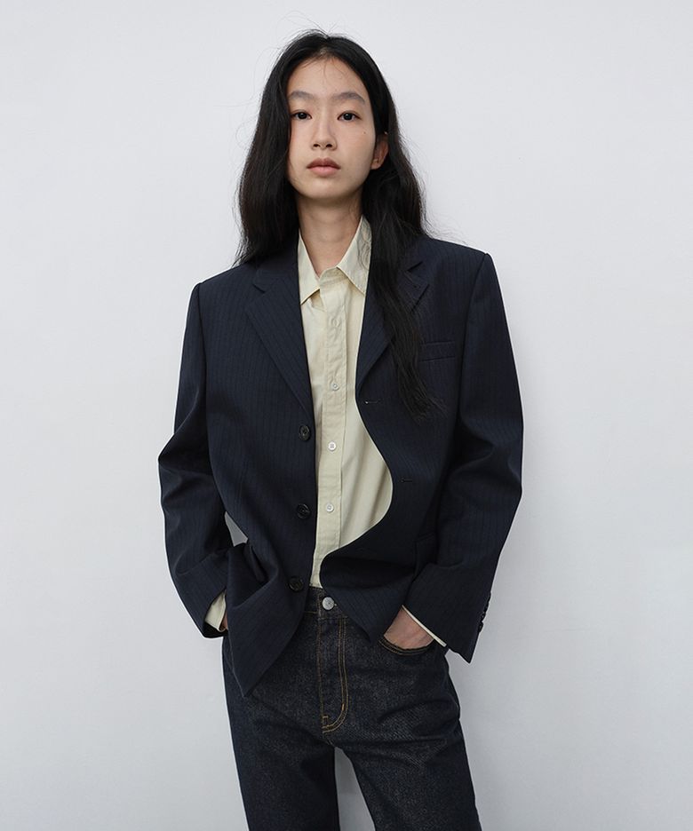 UNISEX CLASSIC 3 BUTTON WOOL BLAZER_UDJA6C106_NAVY STRIPE