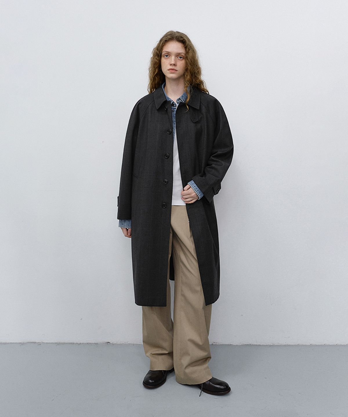 던스트(DUNST) UNISEX H-LINE WOOL MAC COAT_UDTR6C101_BROWN CHECK
