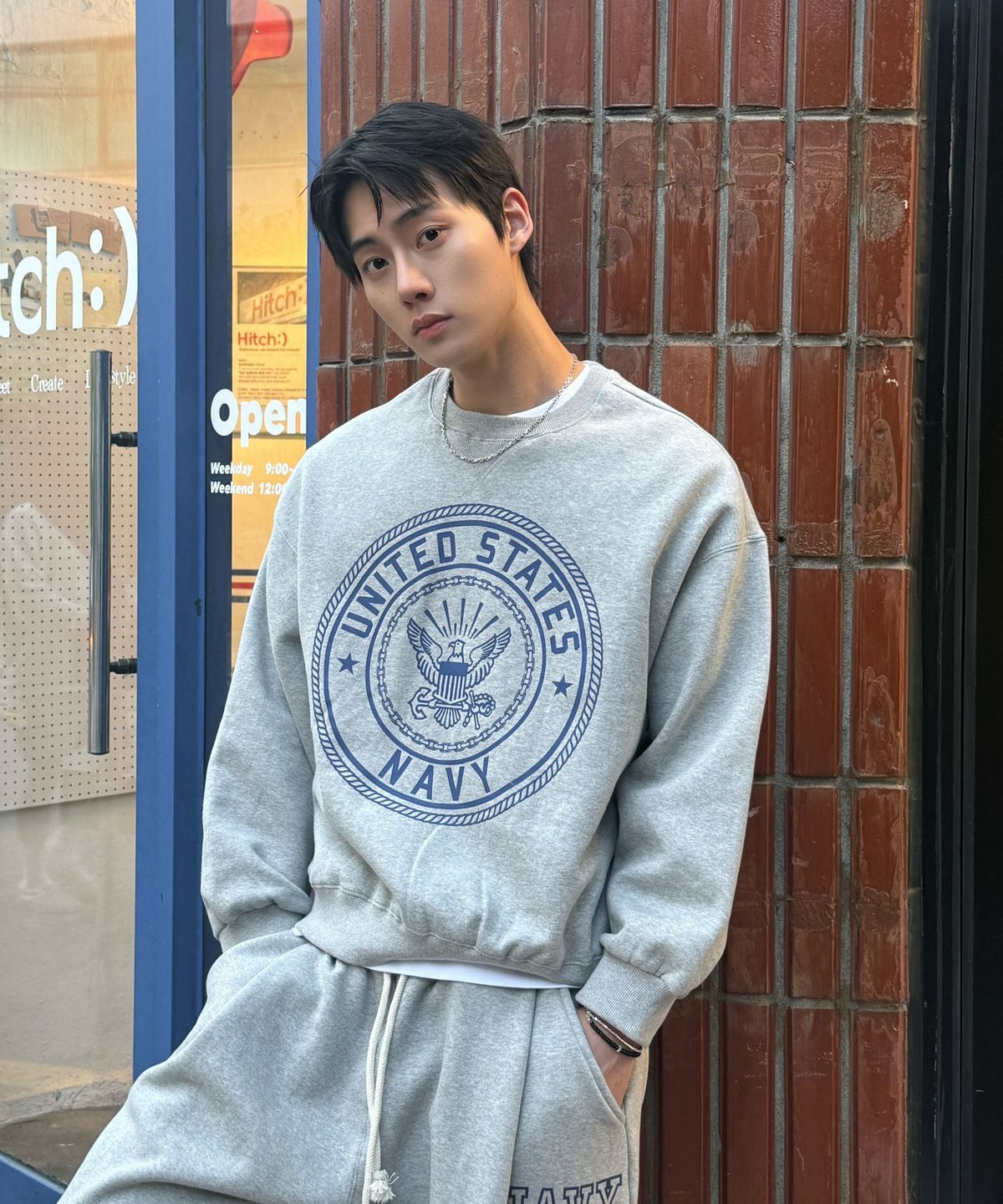 아모우(AMOU) [기모] US NAVY Sweat Shirts GRAY