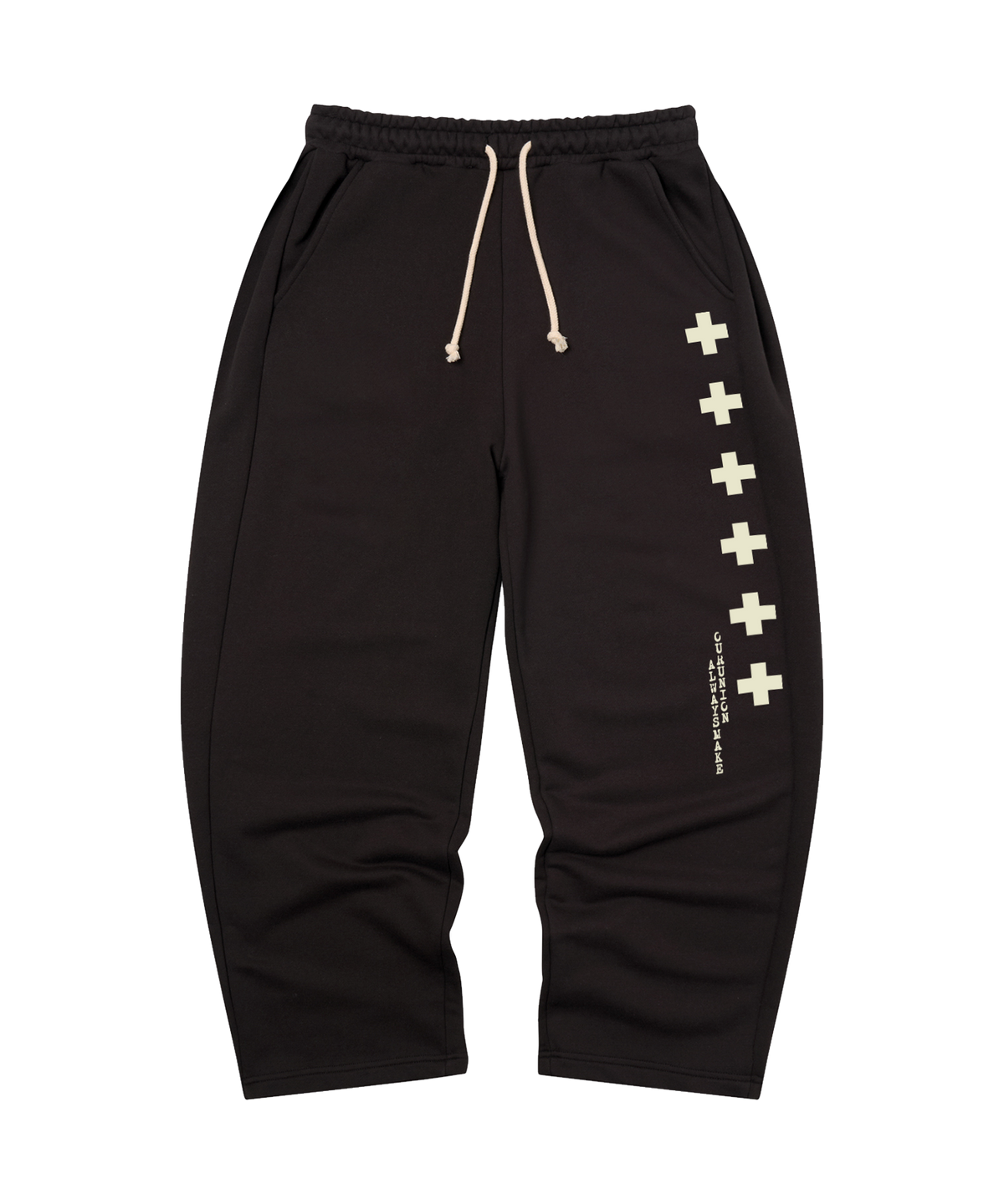 아모우(AMOU) [기모] BIG Cross One Tuck Sweat pants BLACK