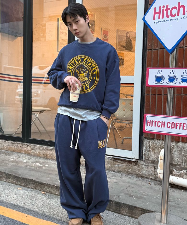 [기모] US NAVY One Tuck Sweat  pants BLUE