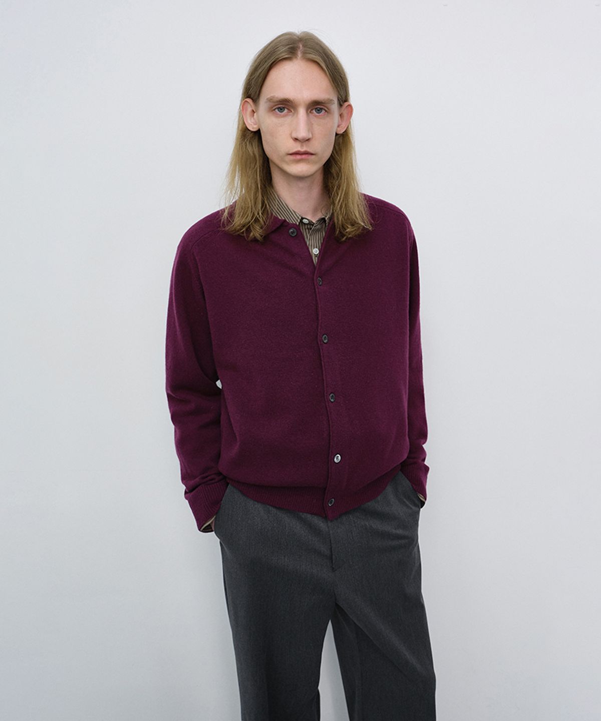 던스트 포 맨(DUNST FOR MEN) UNISEX COLLARED KNIT CARDIGAN_UDSW6C102_PLUM PURPLE