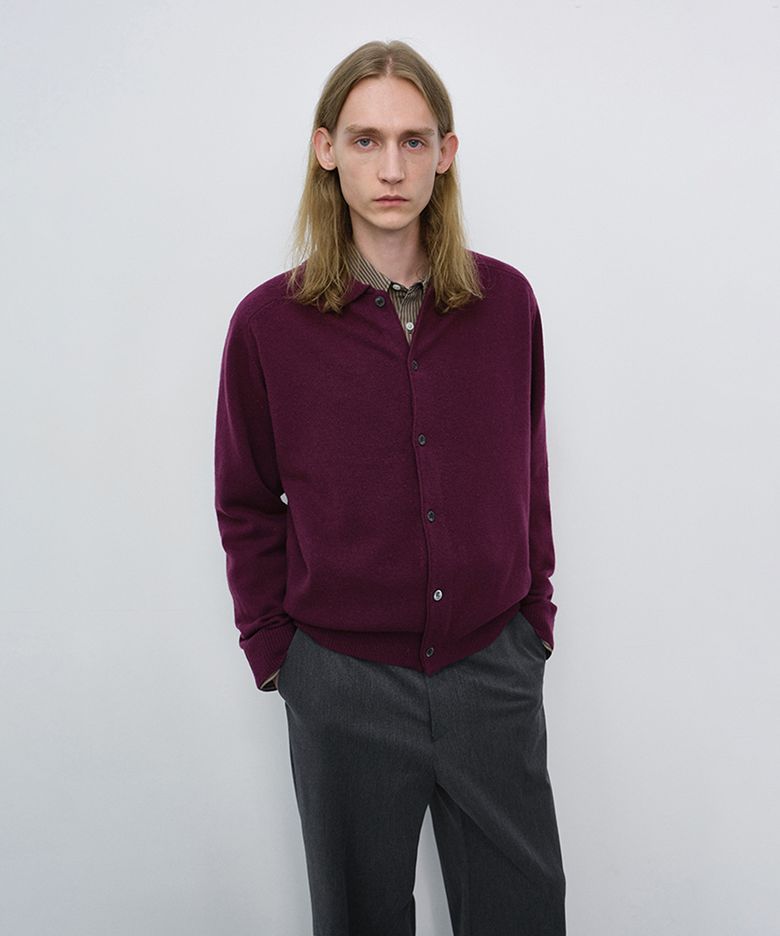 UNISEX COLLARED KNIT CARDIGAN_UDSW6C102_PLUM PURPLE