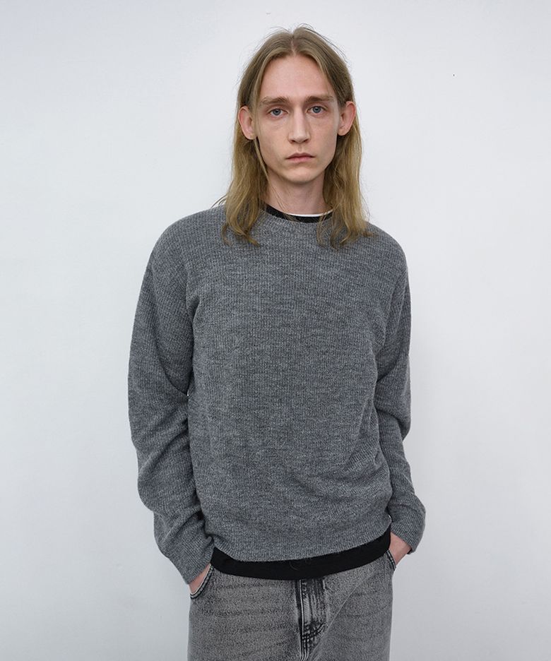 UNISEX HAIRLY SWEATER_UDSW6C113_MELANGE GREY