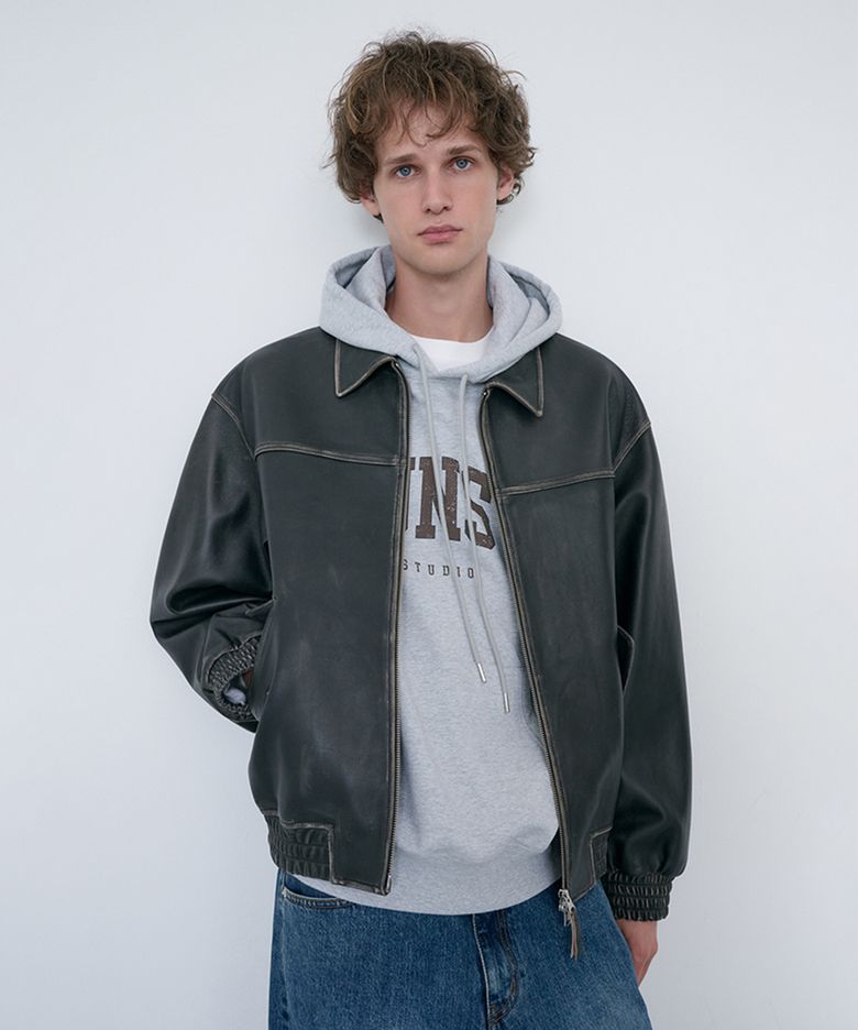 UNISEX REFINED LEATHER BLOUSON_UDJU6C101_BRUSHED BLACK
