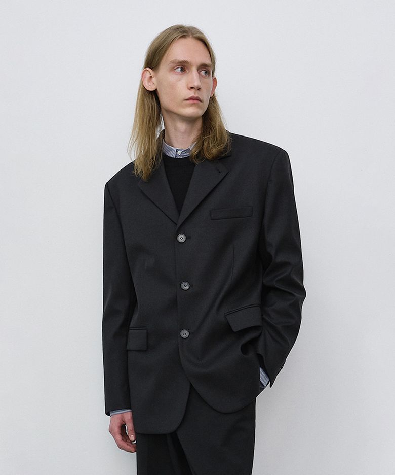 UNISEX CLASSIC 3 BUTTON WOOL BLAZER_UDJA6C106_BLACK