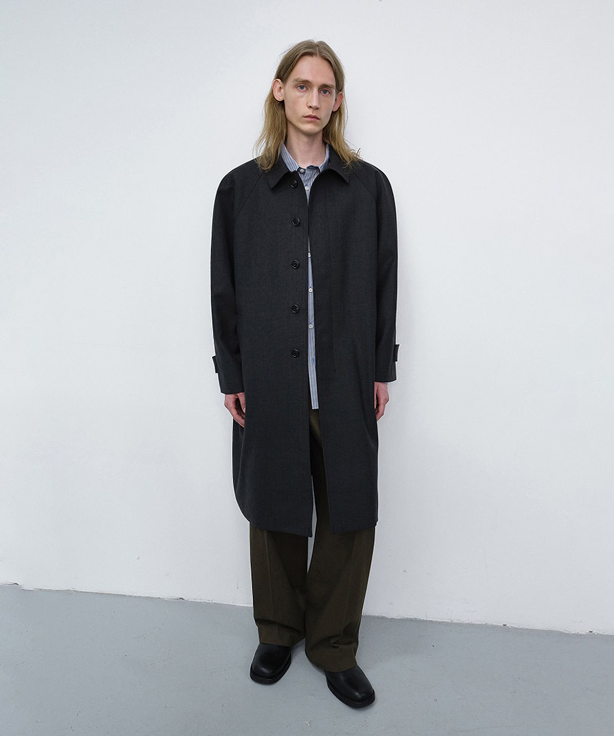 던스트 포 맨(DUNST FOR MEN) UNISEX H-LINE WOOL MAC COAT_UDTR6C101_CHARCOAL GREY