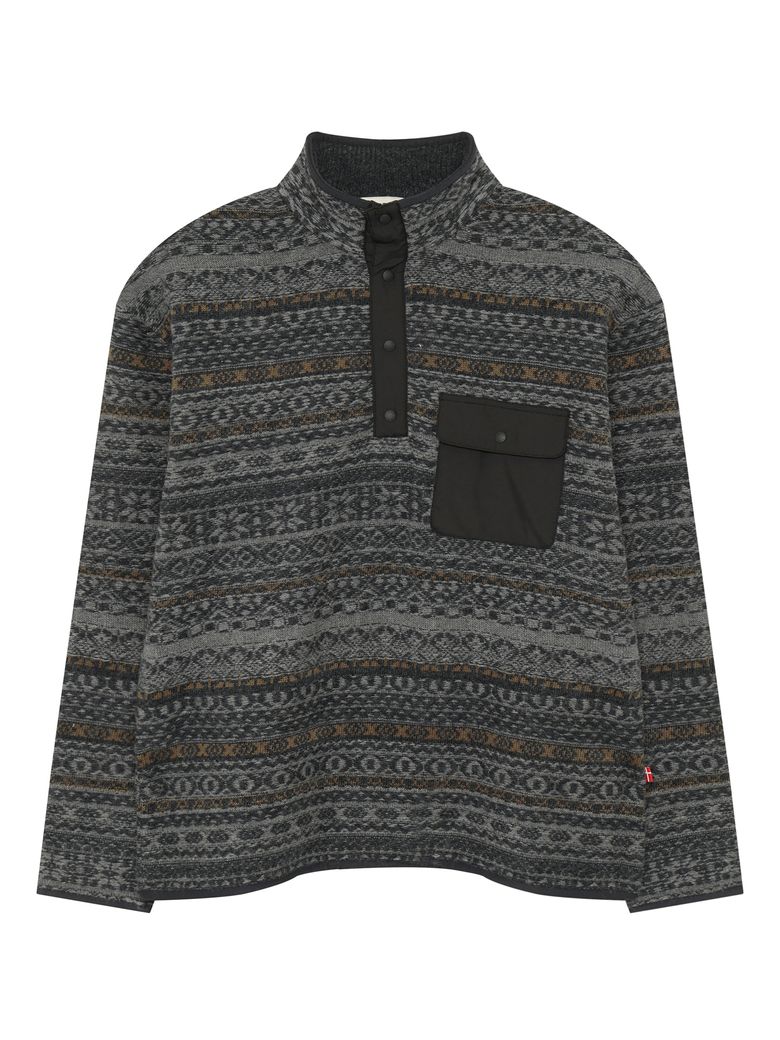 버튼넥 자가드 스웨터 - M_MELANGE DARK GREY OMW26K05ZJ