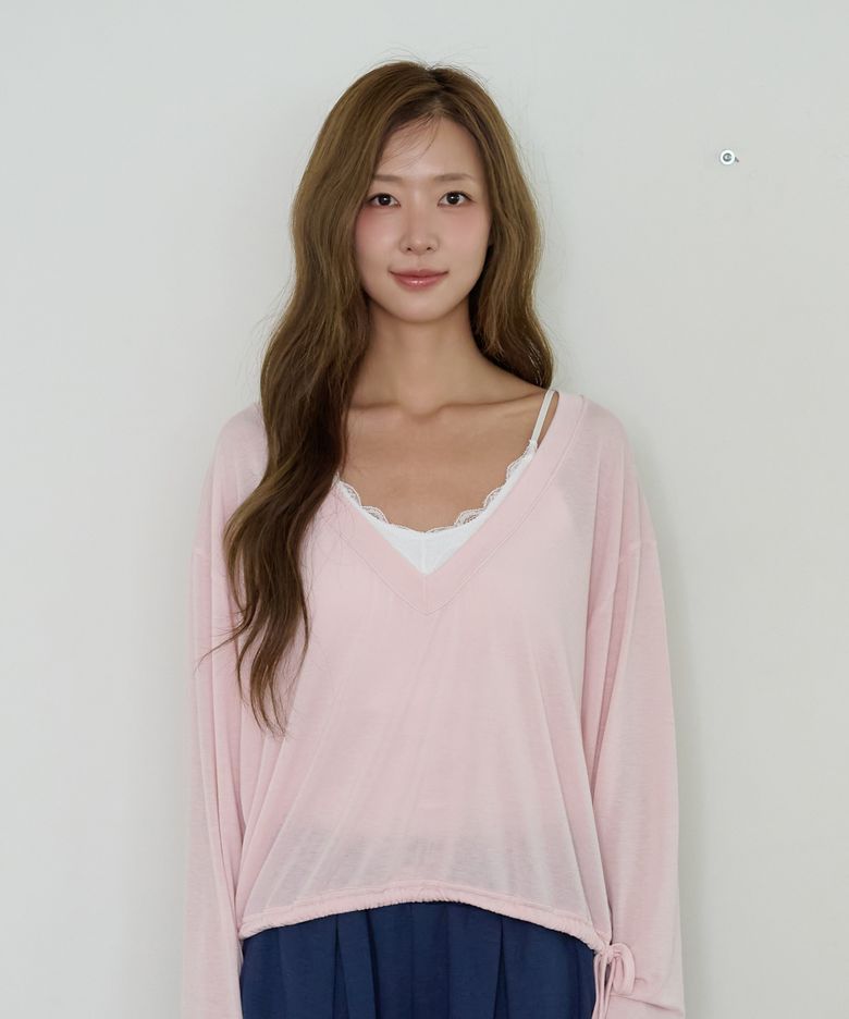 BREEZE SHEER V-NECK T-SHIRT_PINK