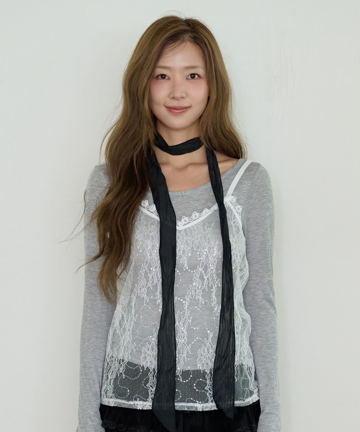 핑크파인애플(PINK PINEAPPLE) FLEUR LACE LAYERED T-SHIRT SET_GREY