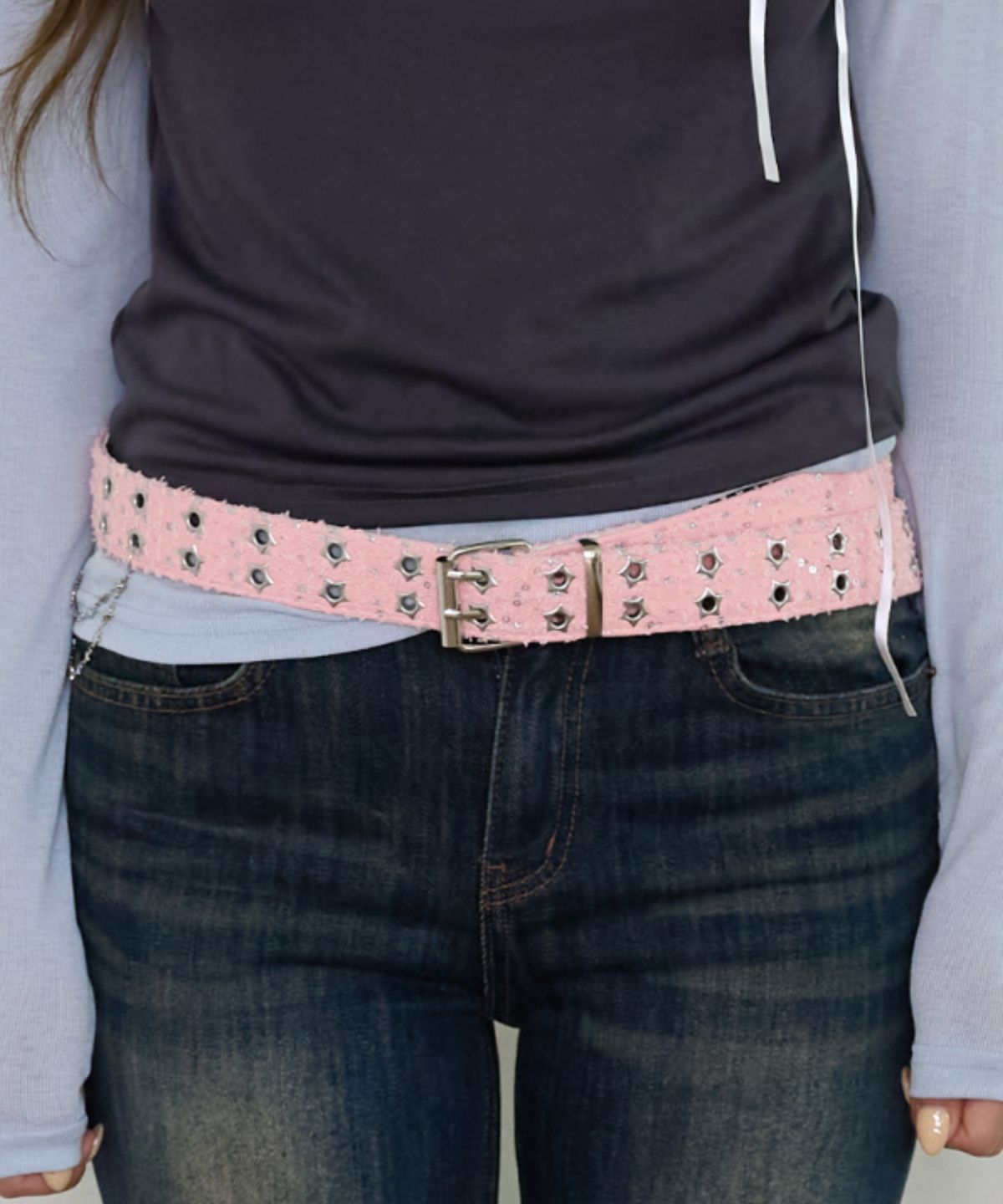 핑크파인애플(PINK PINEAPPLE) STARLIGHT DENIM STUDDED BELT_PINK