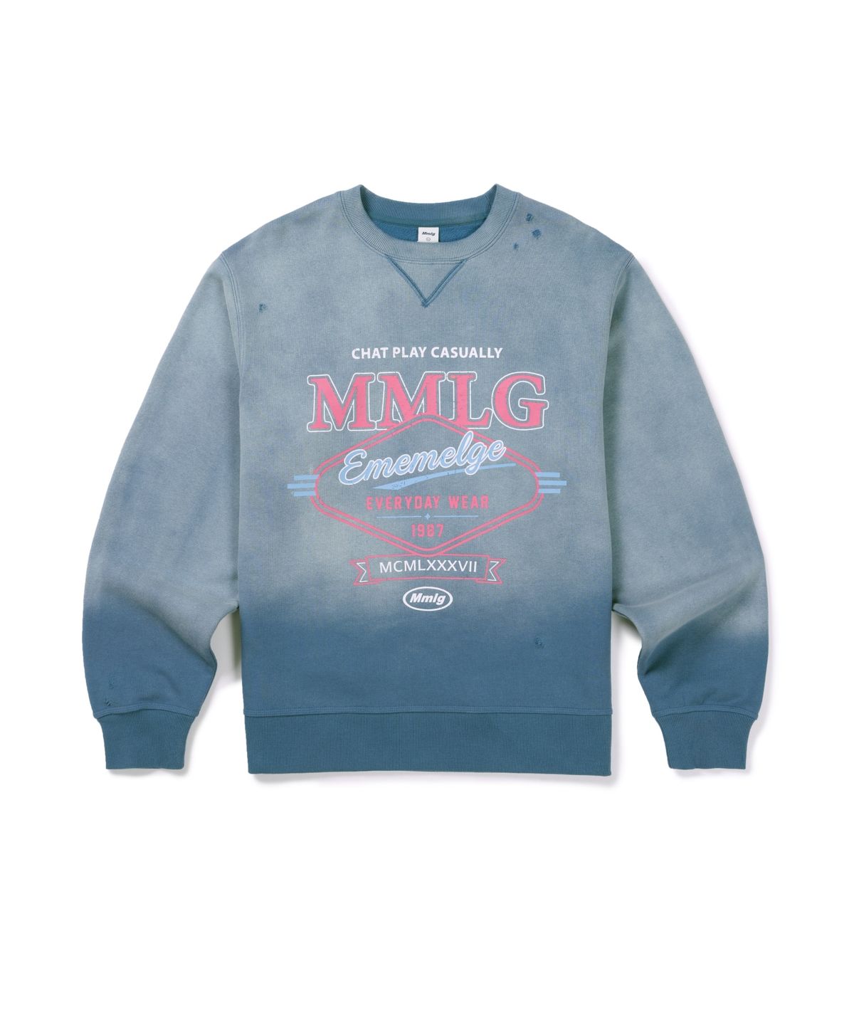 엠엠엘지(MMLG) DISTRESSED VARSITY SWEAT (BLUE)