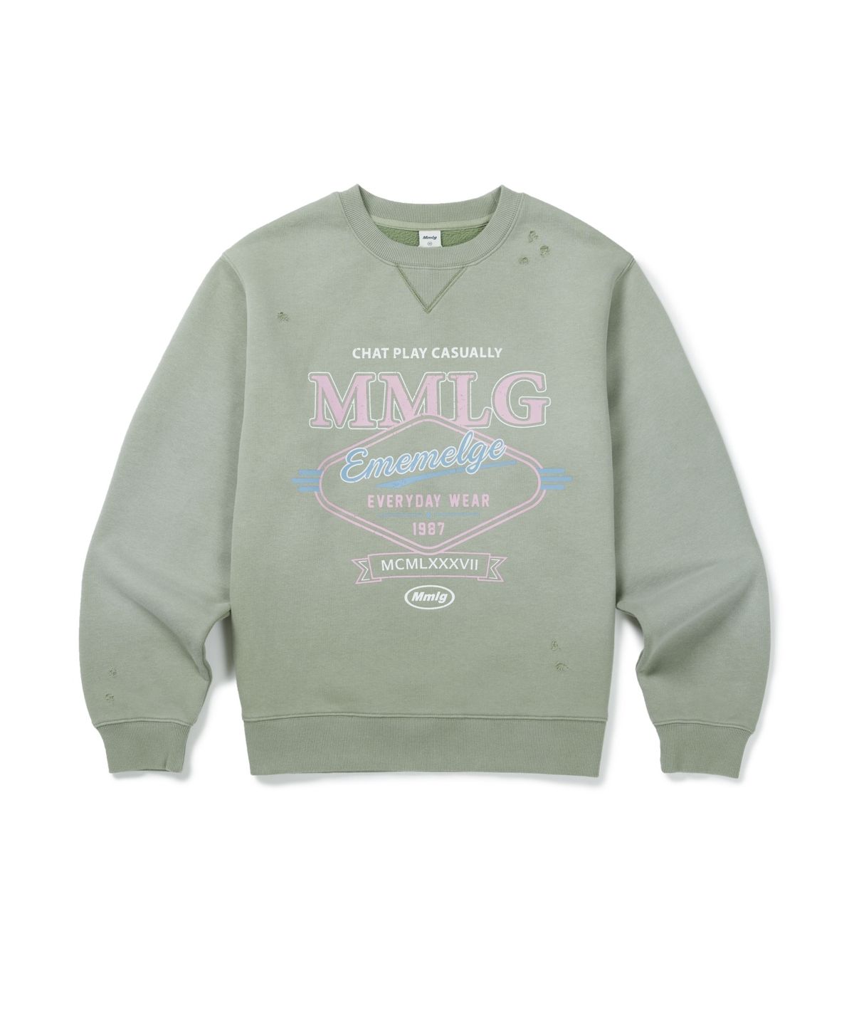 엠엠엘지(MMLG) DISTRESSED VARSITY SWEAT (GREEN)